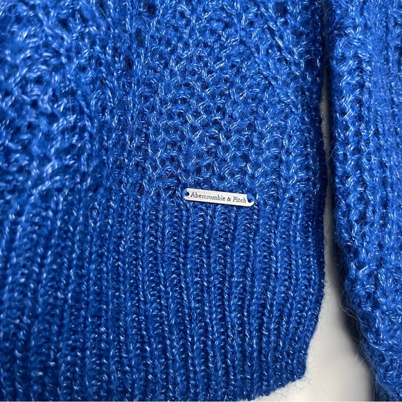 ABERCROMBIE & FITCH Lofty Puff Sleeve Crewneck Knit Royal Blue Metallic Sweater - Picture 5 of 8